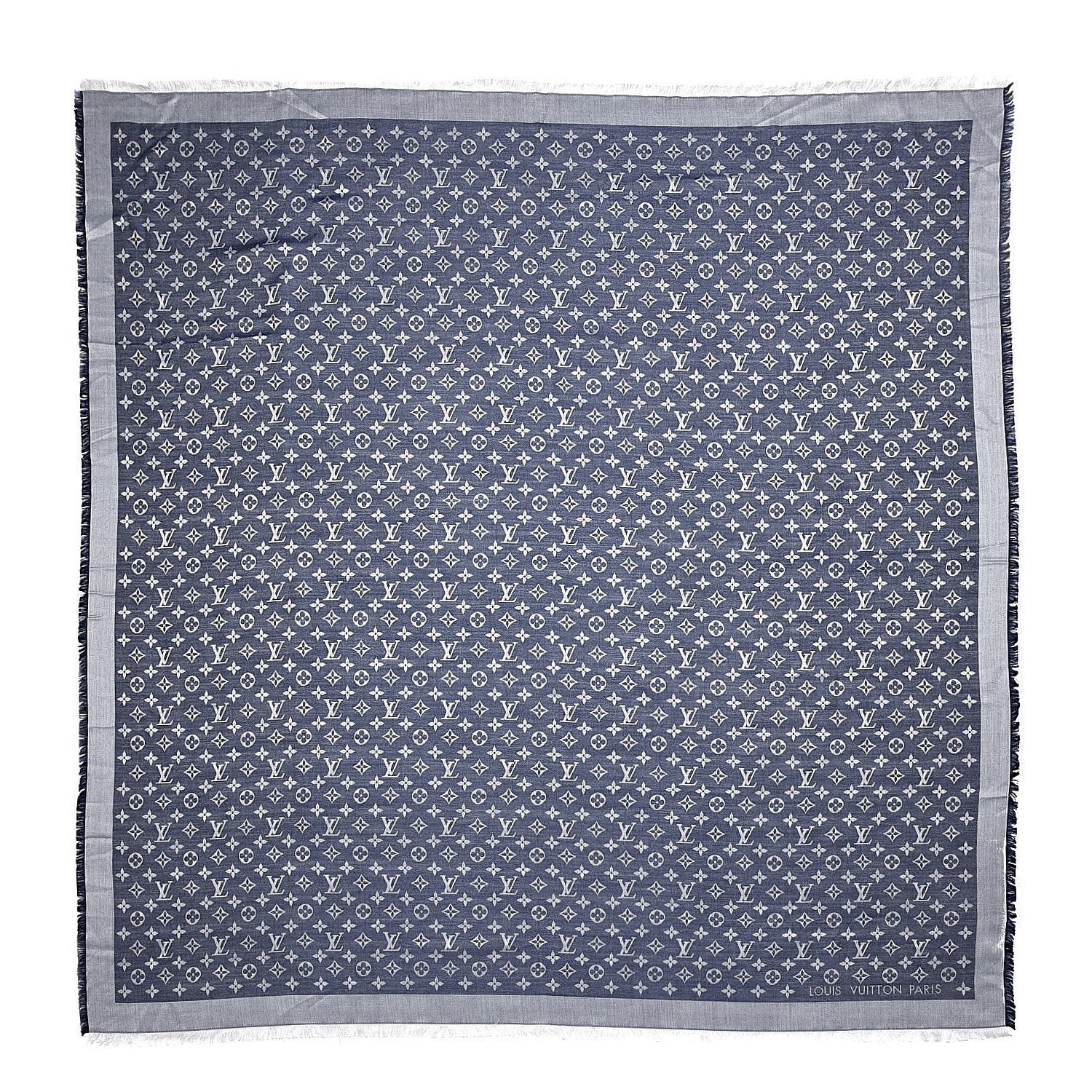 Louis Vuitton Silk Wool Monogram Denim Shawl Blue 1 of 4