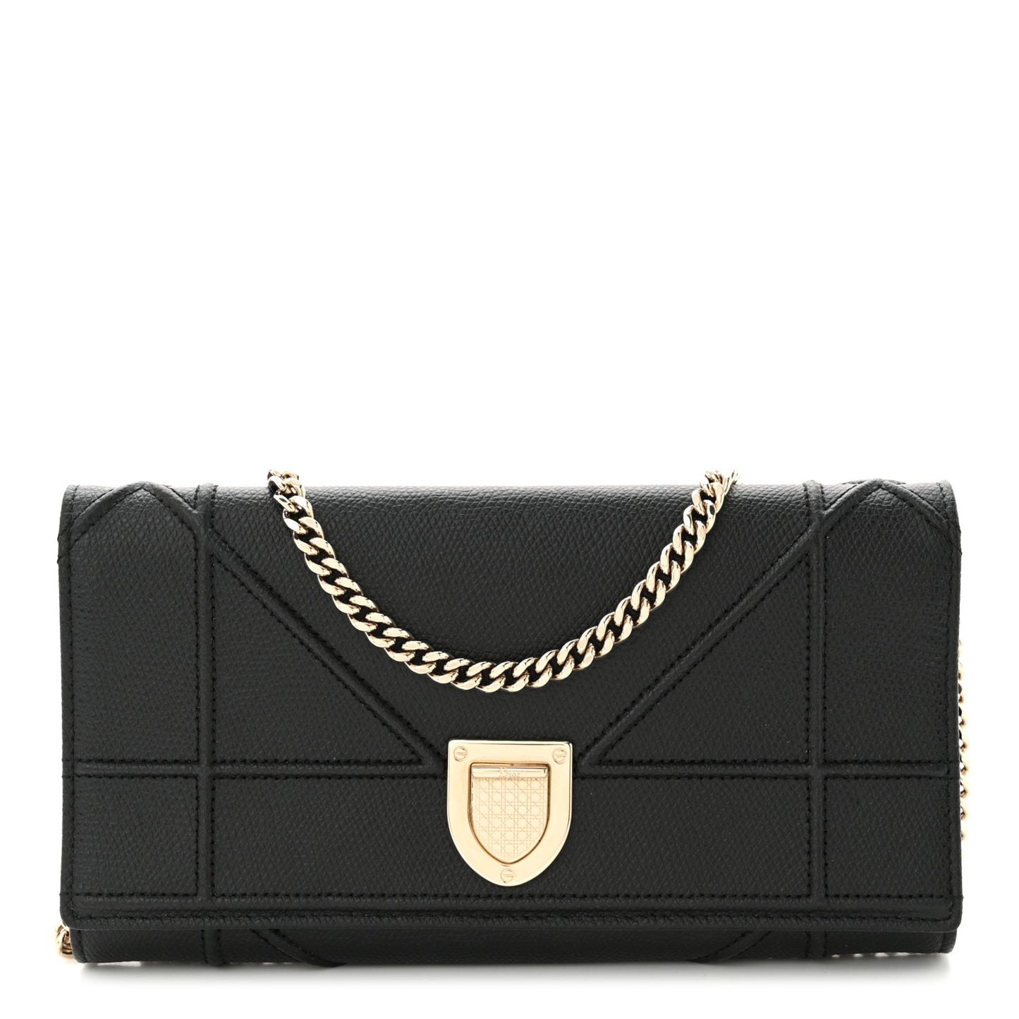 Grained Calfskin Diorama Croisiere Chain Wallet Black