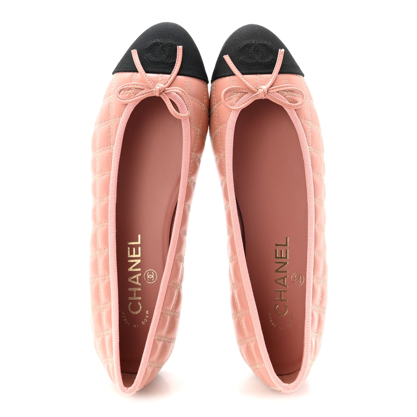 Lambskin Embroidered Grosgrain Quilted Cap Toe Ballerina Flats 38.5 Dark Pink Beige Black