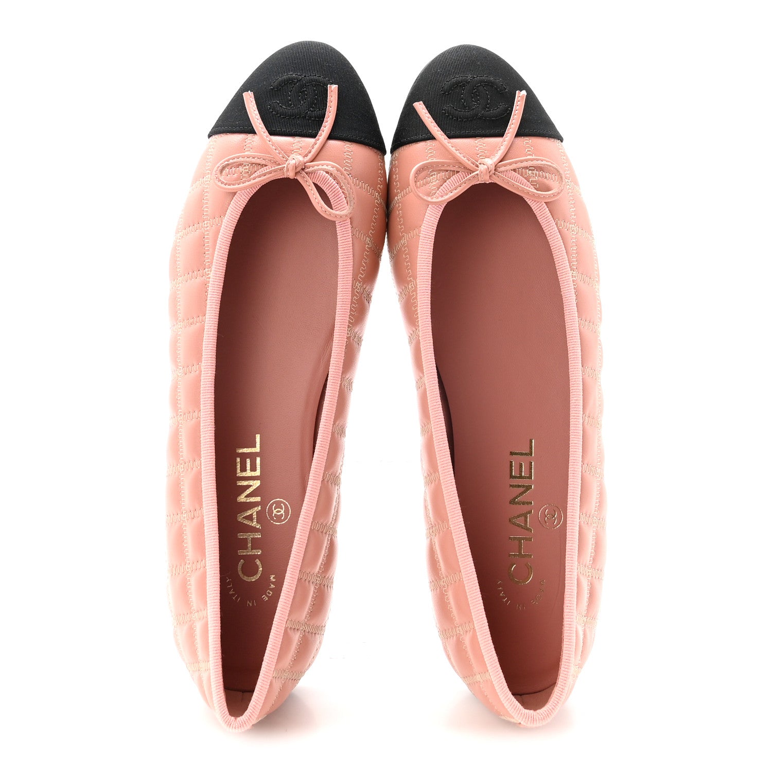 Chanel Lambskin Embroidered Grosgrain Quilted Cap Toe Ballerina Flats 38.5 Dark Pink Beige Black 2 of 9