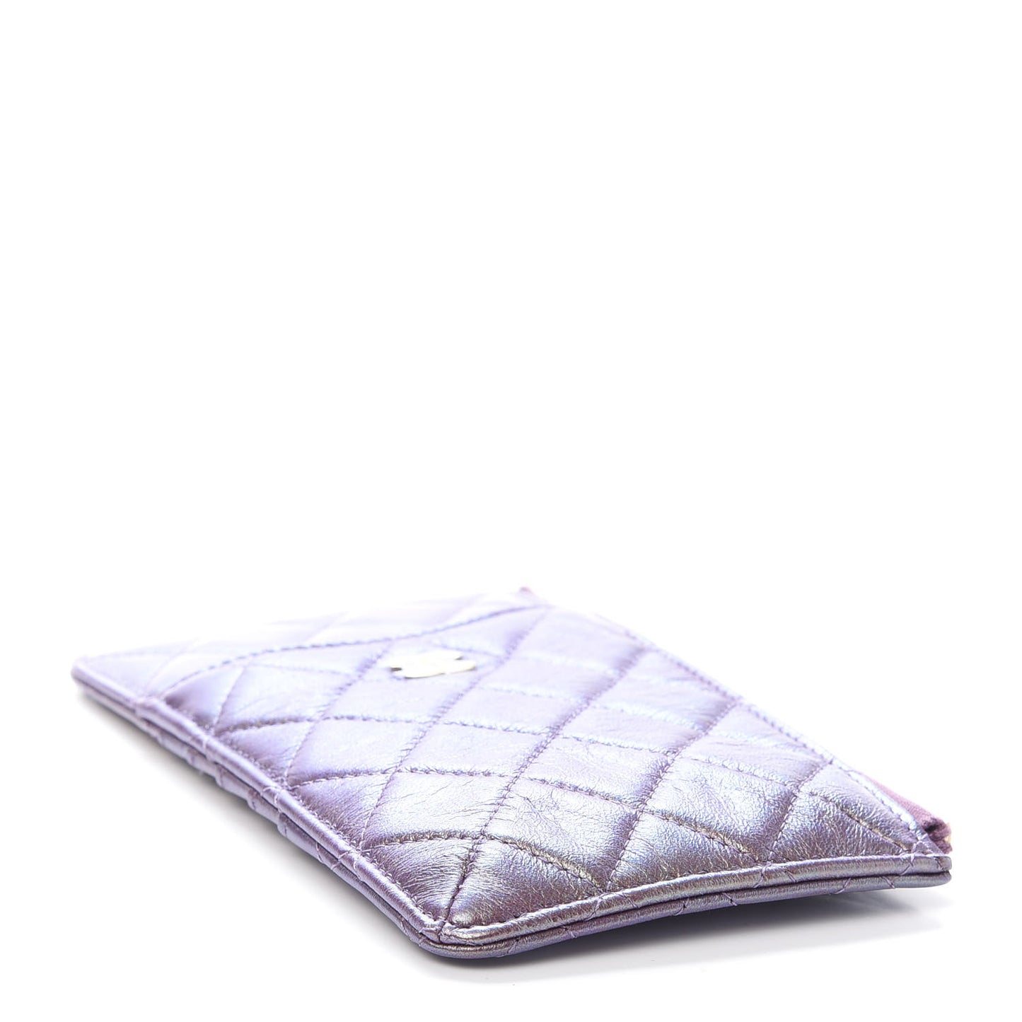 Metallic Aged Calfskin Quilted Classic Flat Wallet Pouch Purple