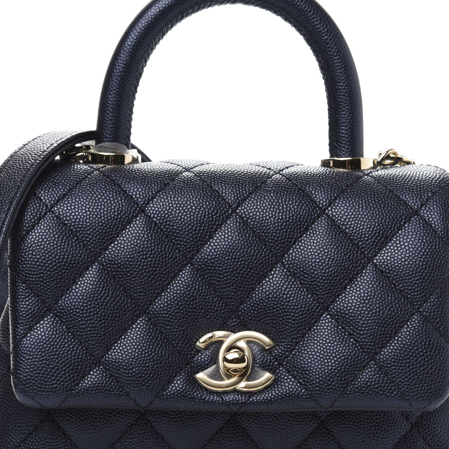 Chanel Metallic Caviar Quilted Extra Mini Coco Handle Flap Dark Blue 10 of 10
