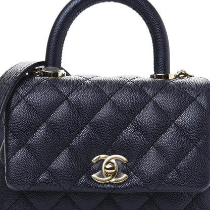 Chanel Metallic Caviar Quilted Extra Mini Coco Handle Flap Dark Blue 10 of 10