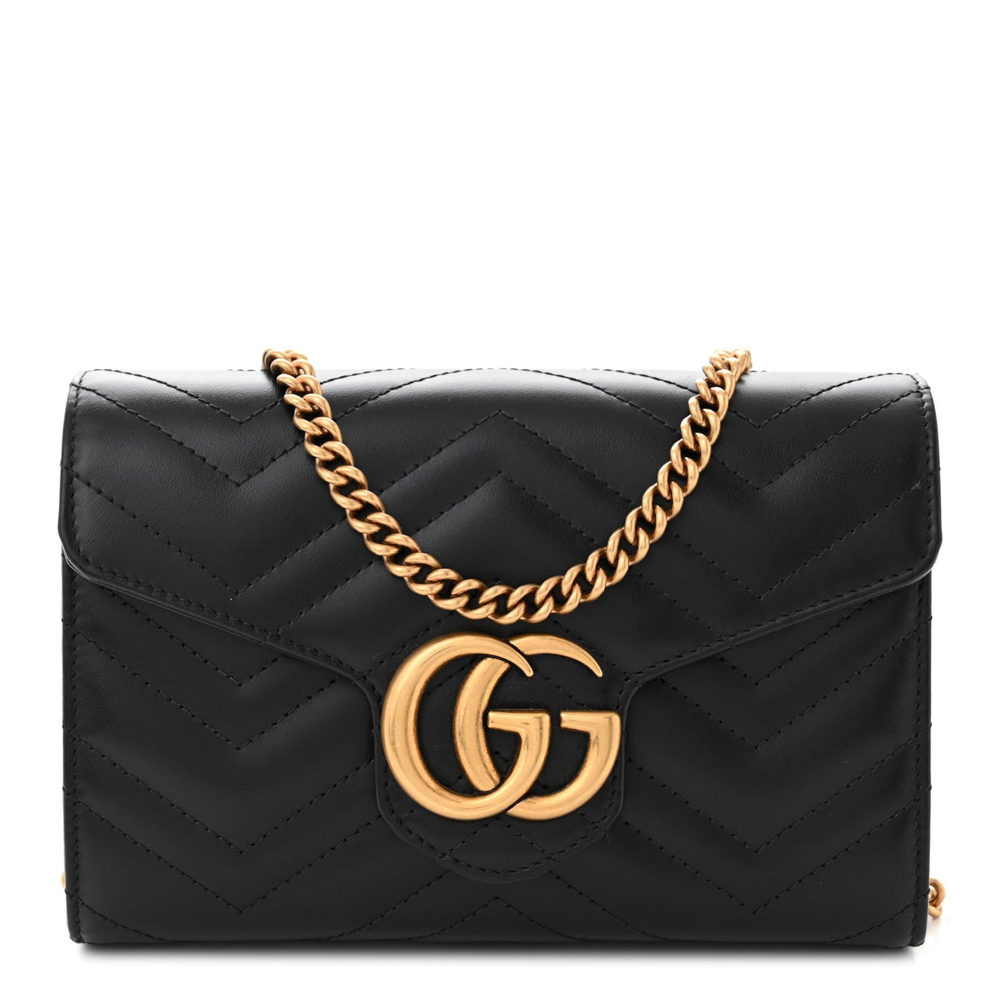 Calfskin Matelasse GG Marmont Chain Wallet Black
