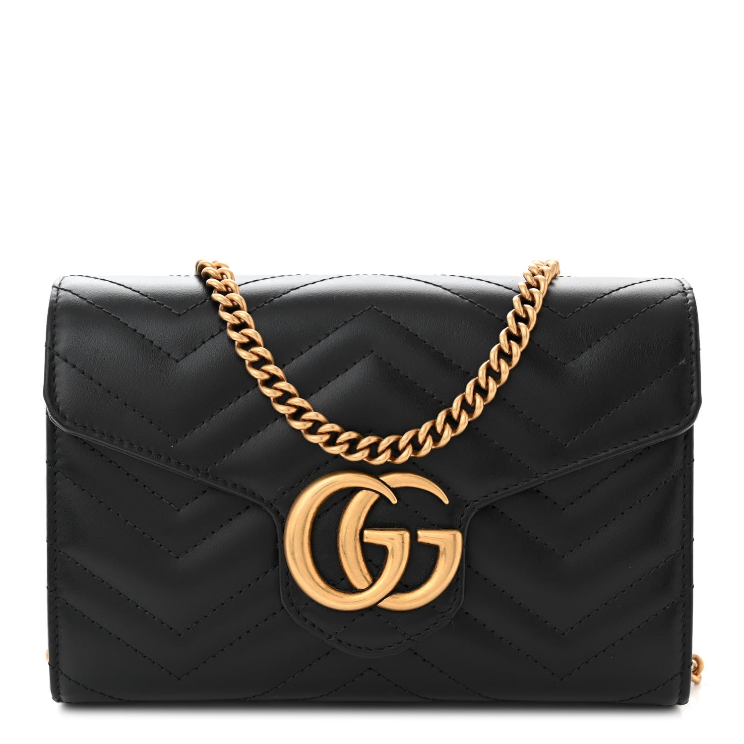 Gucci Calfskin Matelasse GG Marmont Chain Wallet Black 1 of 10