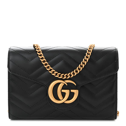Gucci Calfskin Matelasse GG Marmont Chain Wallet Black 1 of 10