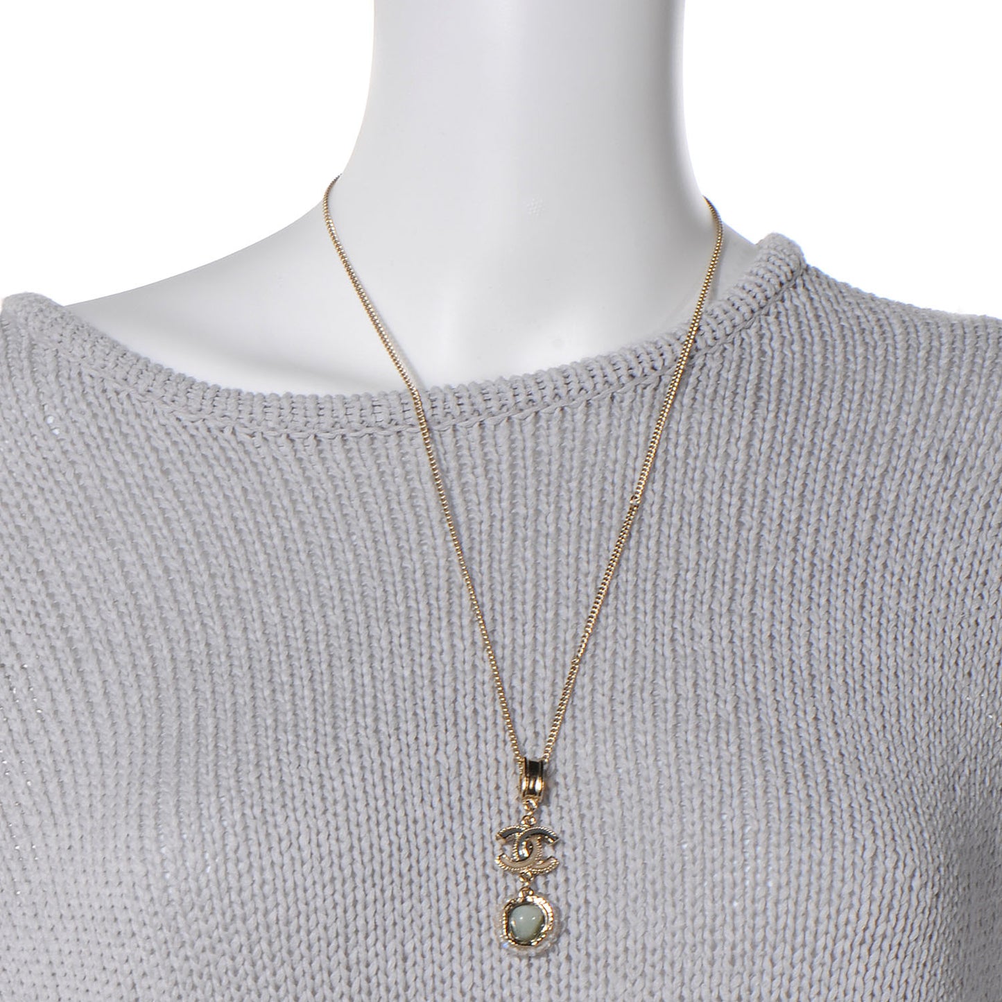 Moonstone Enamel CC Necklace Gold