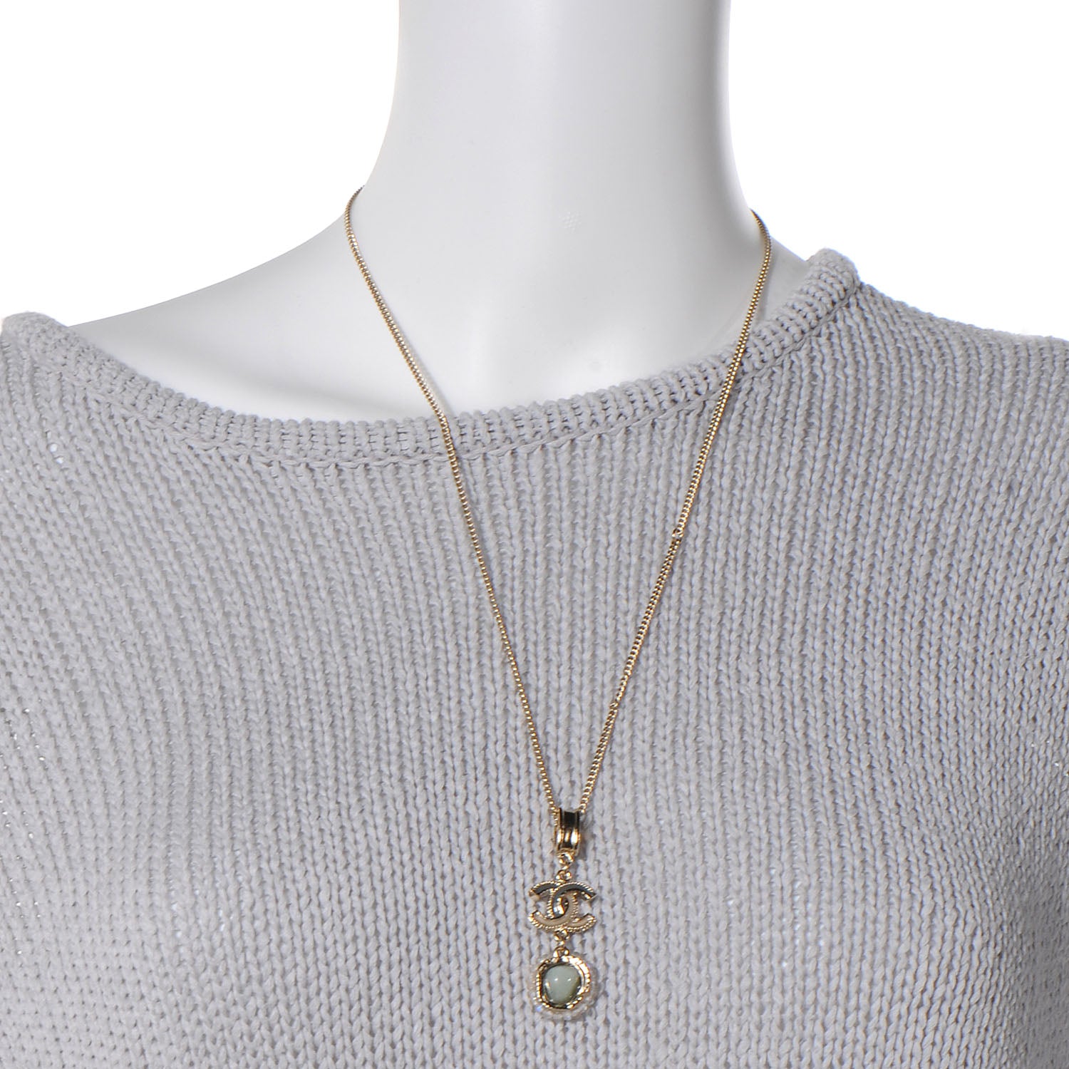 Chanel Moonstone Enamel CC Necklace Gold 2 of 6