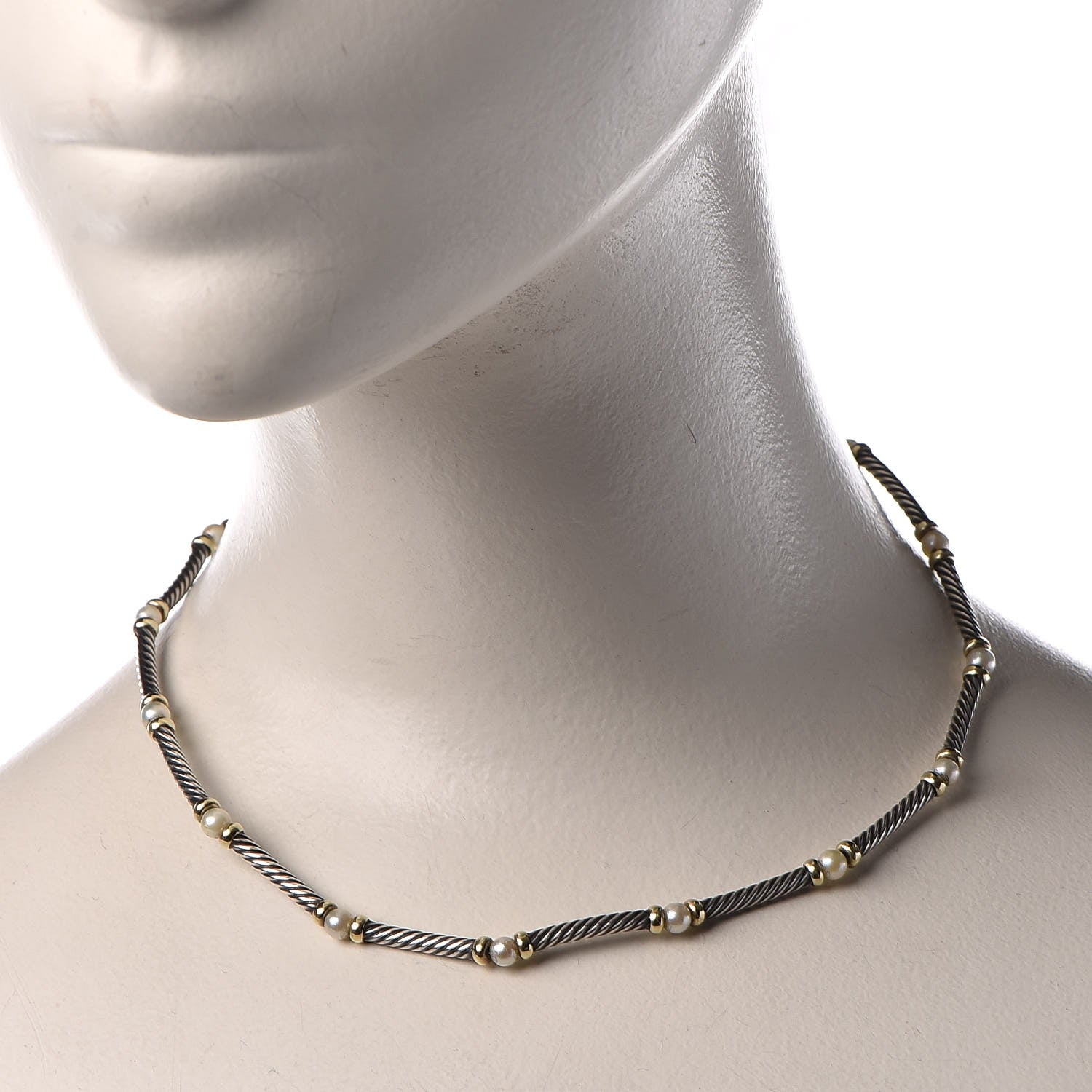 David Yurman Sterling Silver 14K Yellow Gold Pearl Hampton Cable Choker Necklace 2 of 6