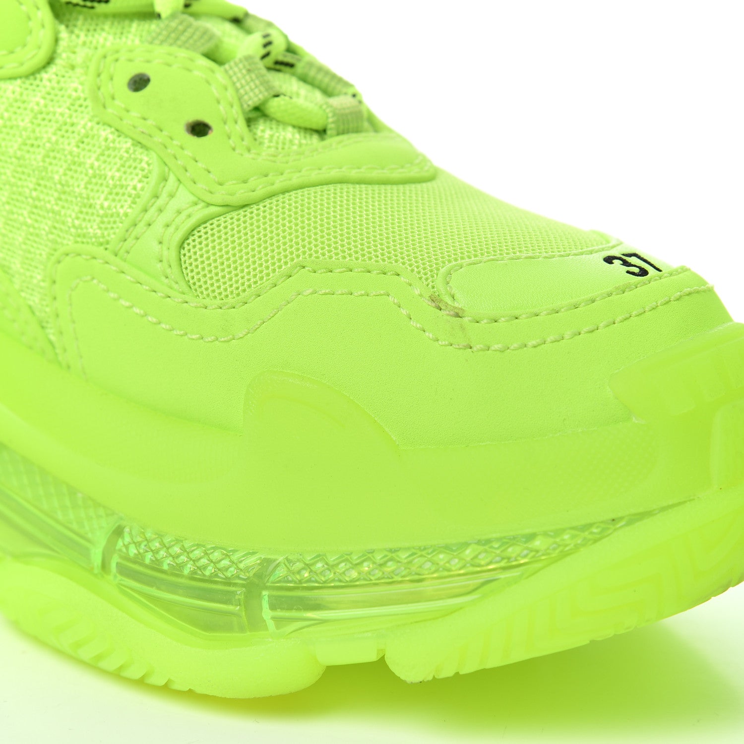 Balenciaga Fabric Mesh Clear Sole Womens Triple S Sneakers 37 Fluo Yellow 13 of 16