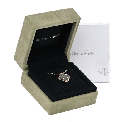 Van Cleef & Arpels 18K Rose Gold Gray Mother of Pearl Vintage Alhambra Pendant Necklace 8 of 9