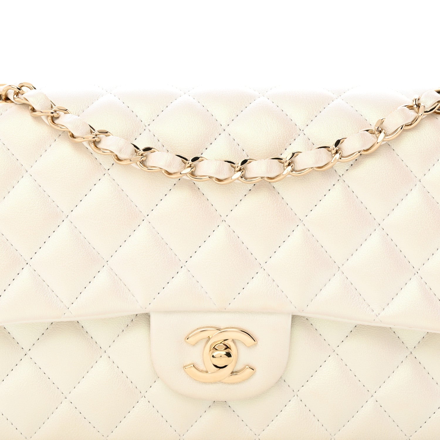 Chanel Iridescent Calfskin Quilted Medium Double Flap White 8 of 13