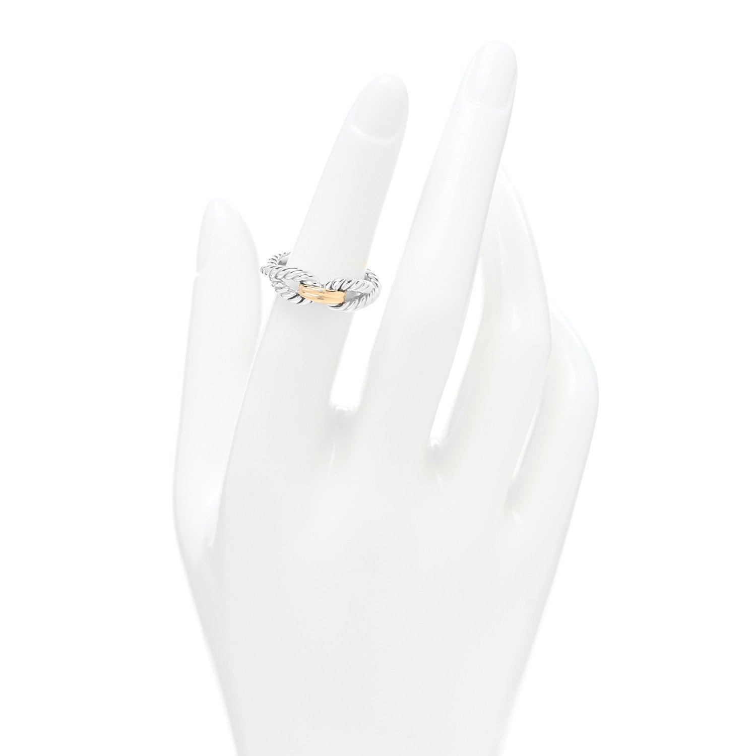 David Yurman Sterling Silver 18K Yellow Gold Cable Loop Ring 50 5.5 2 of 4