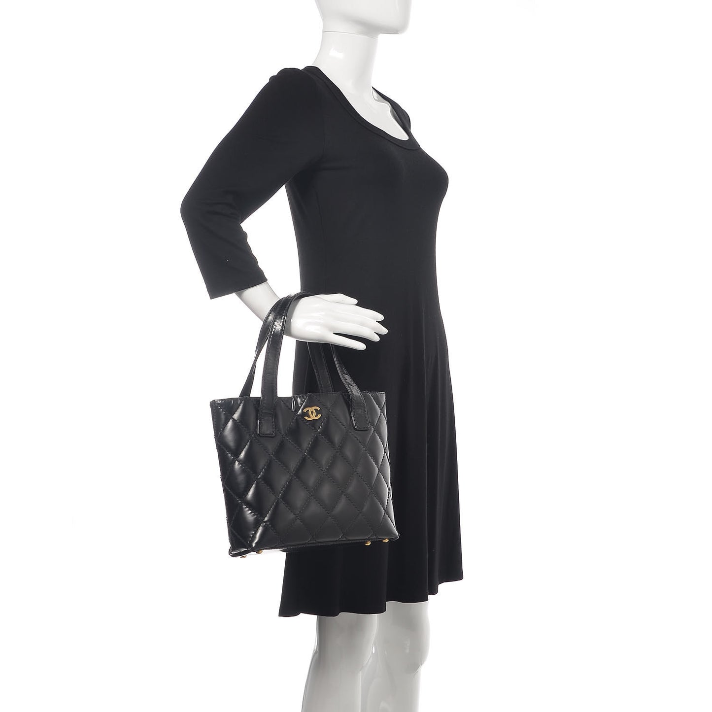 Calfskin Quilted Small Surpique Stitch Tote Black