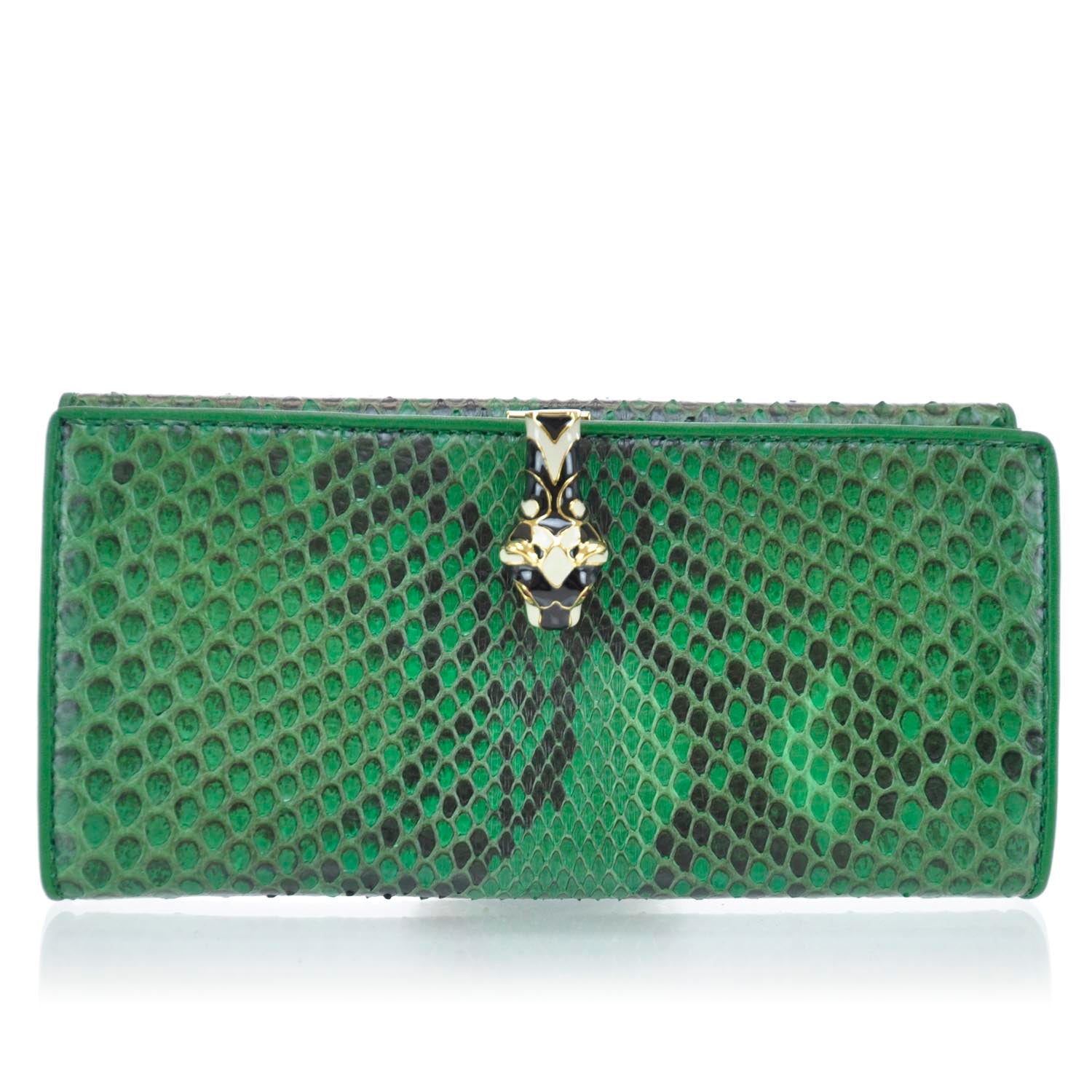 Gucci Python Continental Tiger Head Wallet Green 1 of 12