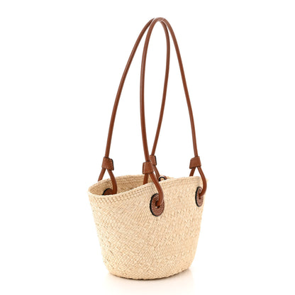 Loewe Calfskin Raffia Paulas Ibiza Mini Anagram Basket Tote Bag Natural Tan 3 of 10