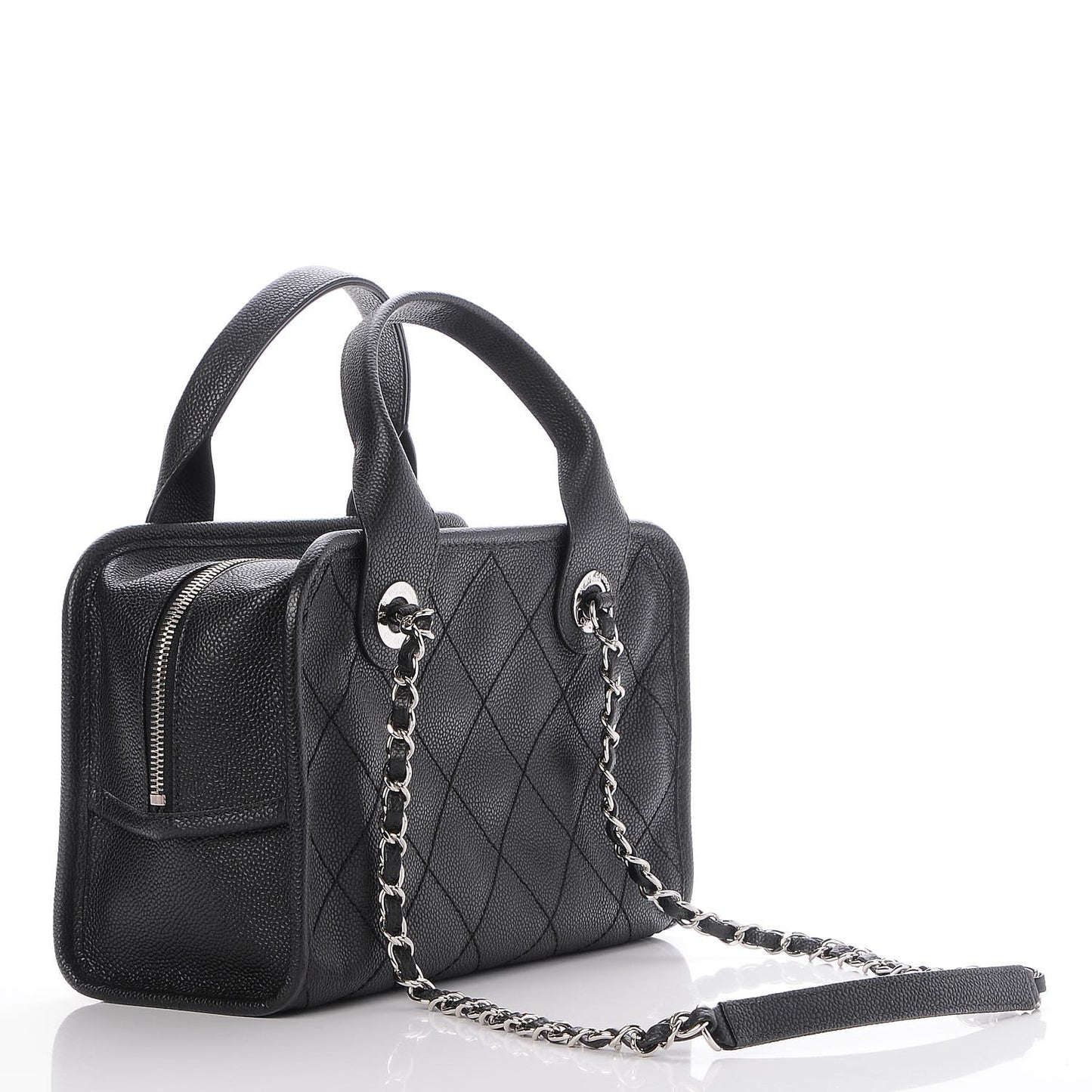 Caviar Quilted Small Deauville Bowling Bag Black