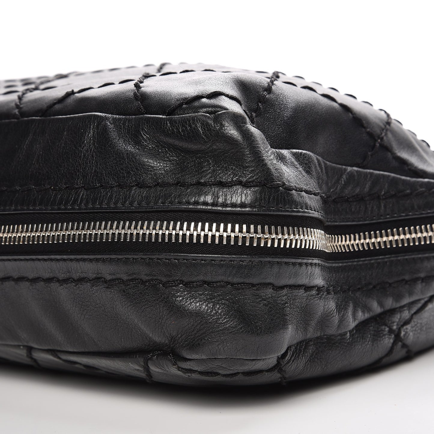 Calfskin Stitched Expandable Frame Bag Black