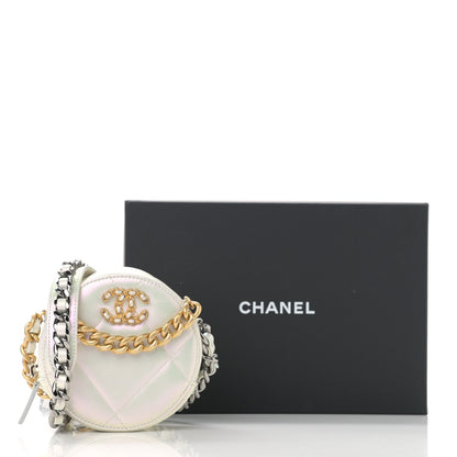 Chanel Iridescent Calfskin Quilted Chanel 19 Round Clutch With Chain White 12 of 12