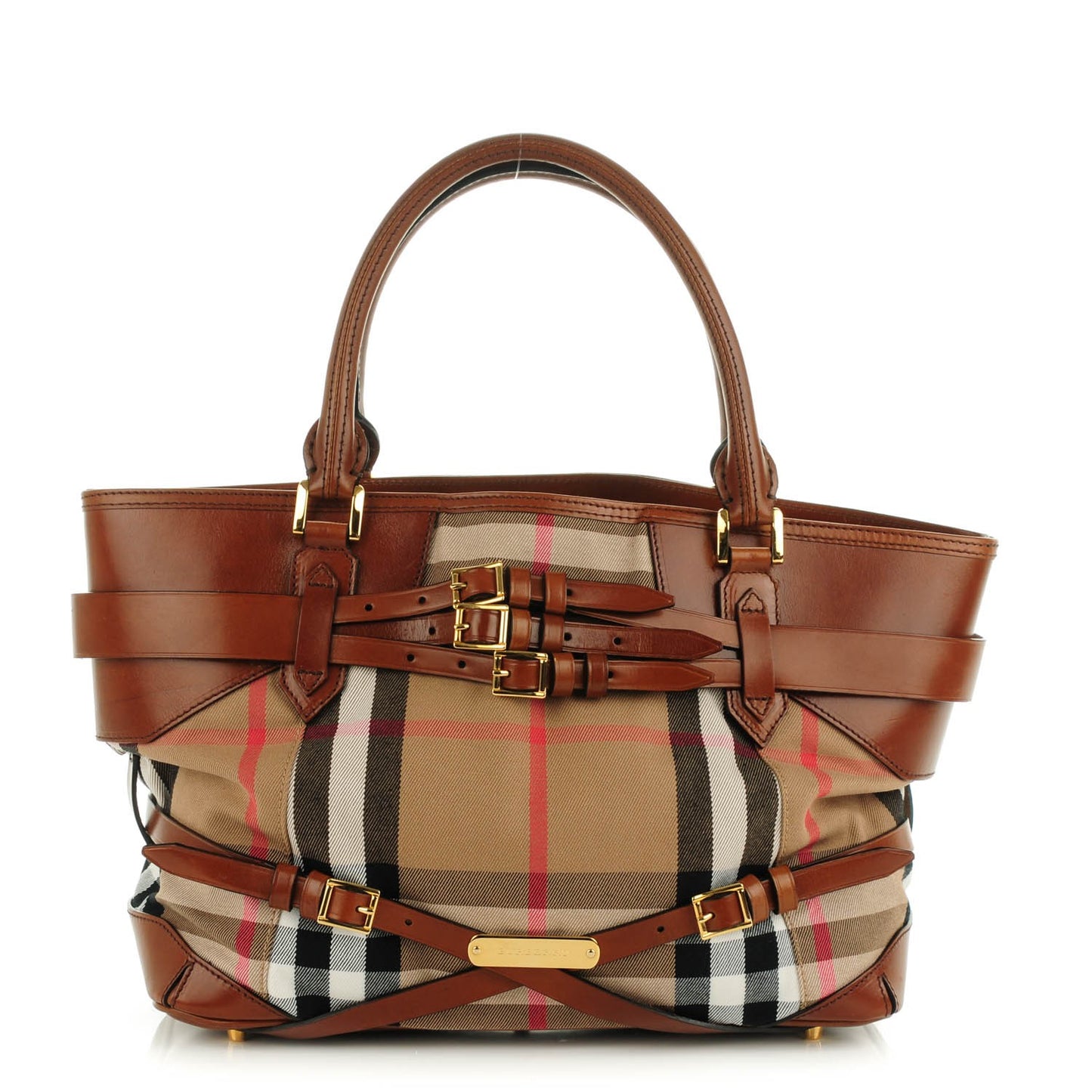 House Check Bridle Calfskin Medium Lynher Tote Dark Tan