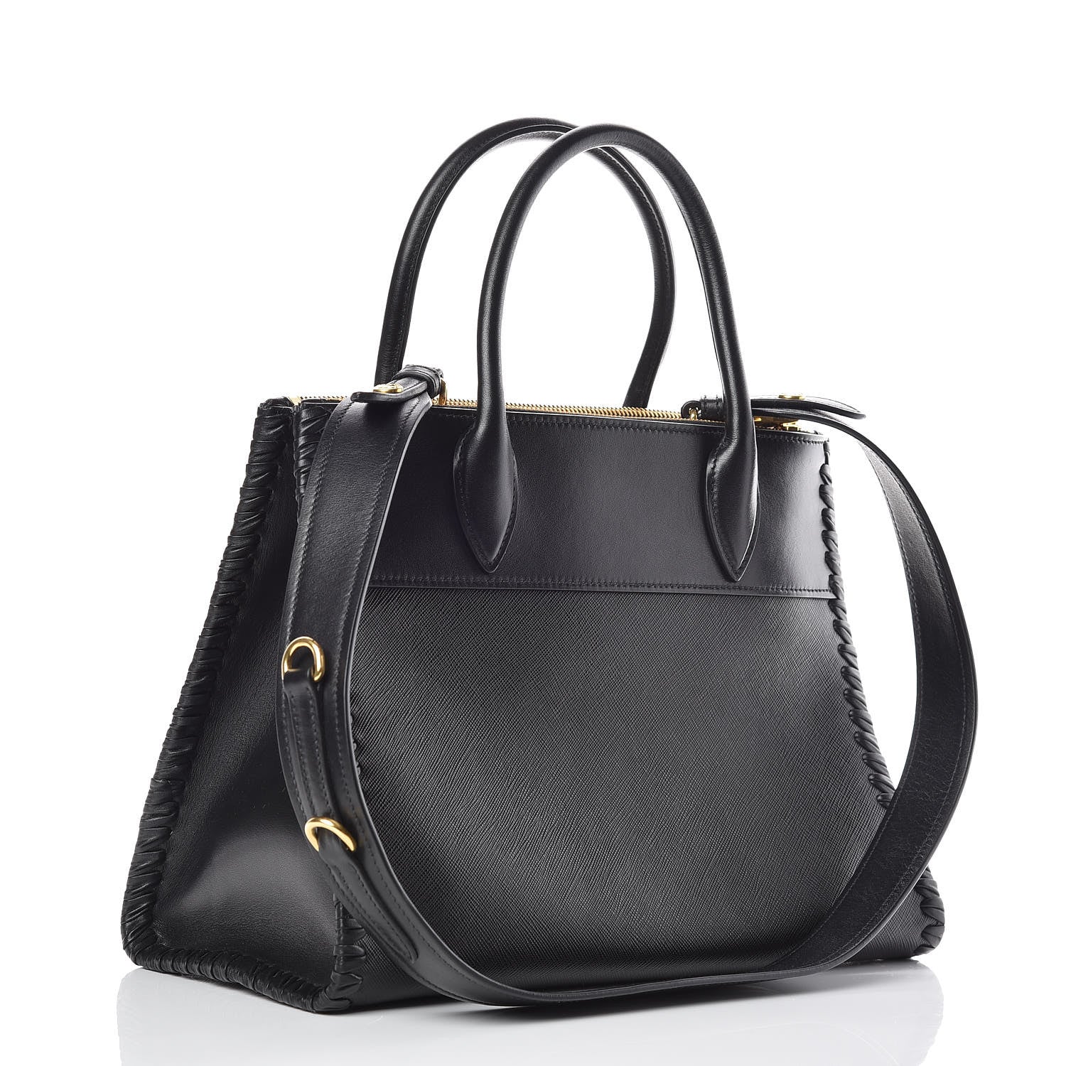 Prada Saffiano Whipstitch Medium Paradigme Bag Black 3 of 8