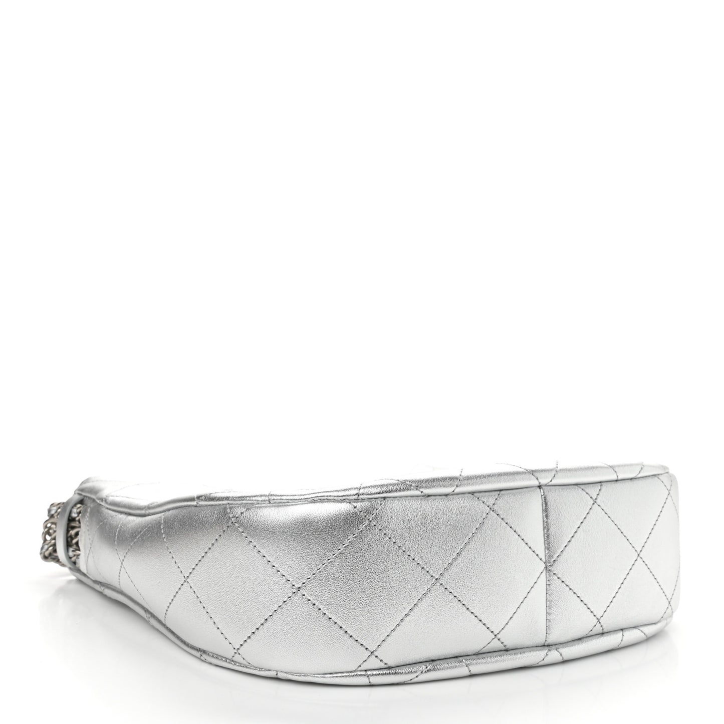 Metallic Lambskin Chain Rows Quilted Chain Hobo Silver