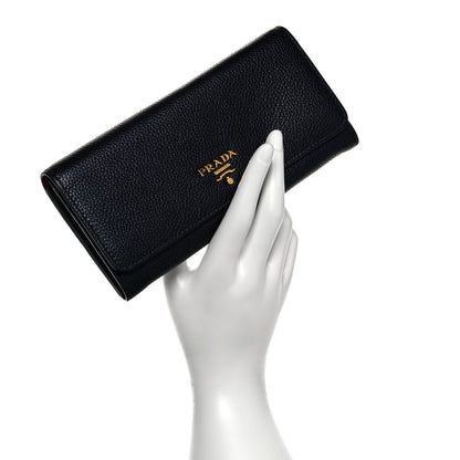 Prada Vitello Daino Bi-Color Continental Flap Travel Wallet Black Fuoco 2 of 7