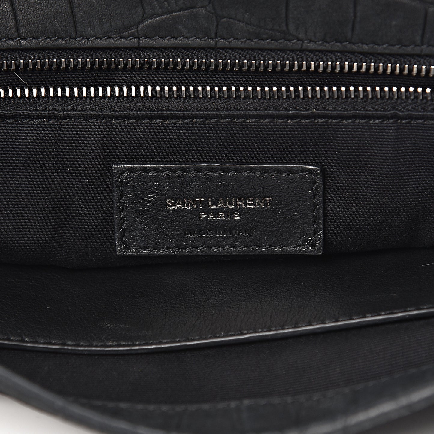 Nubuck Crocodile Embossed Monogram Medium Niki Chain Satchel Black
