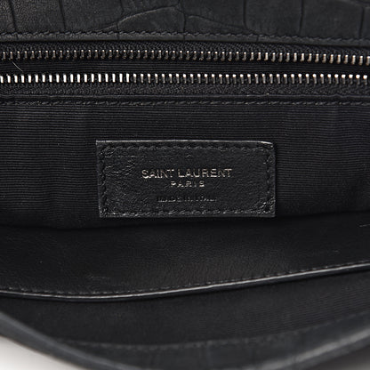 Saint Laurent Nubuck Crocodile Embossed Monogram Medium Niki Chain Satchel Black 6 of 17