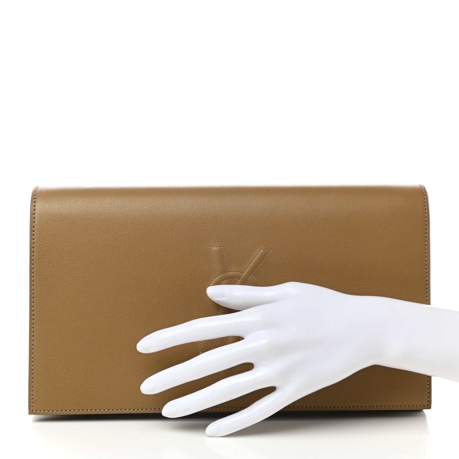 Saint Laurent Calfskin Monogram Large Belle De Jour Clutch Beige 2 of 7