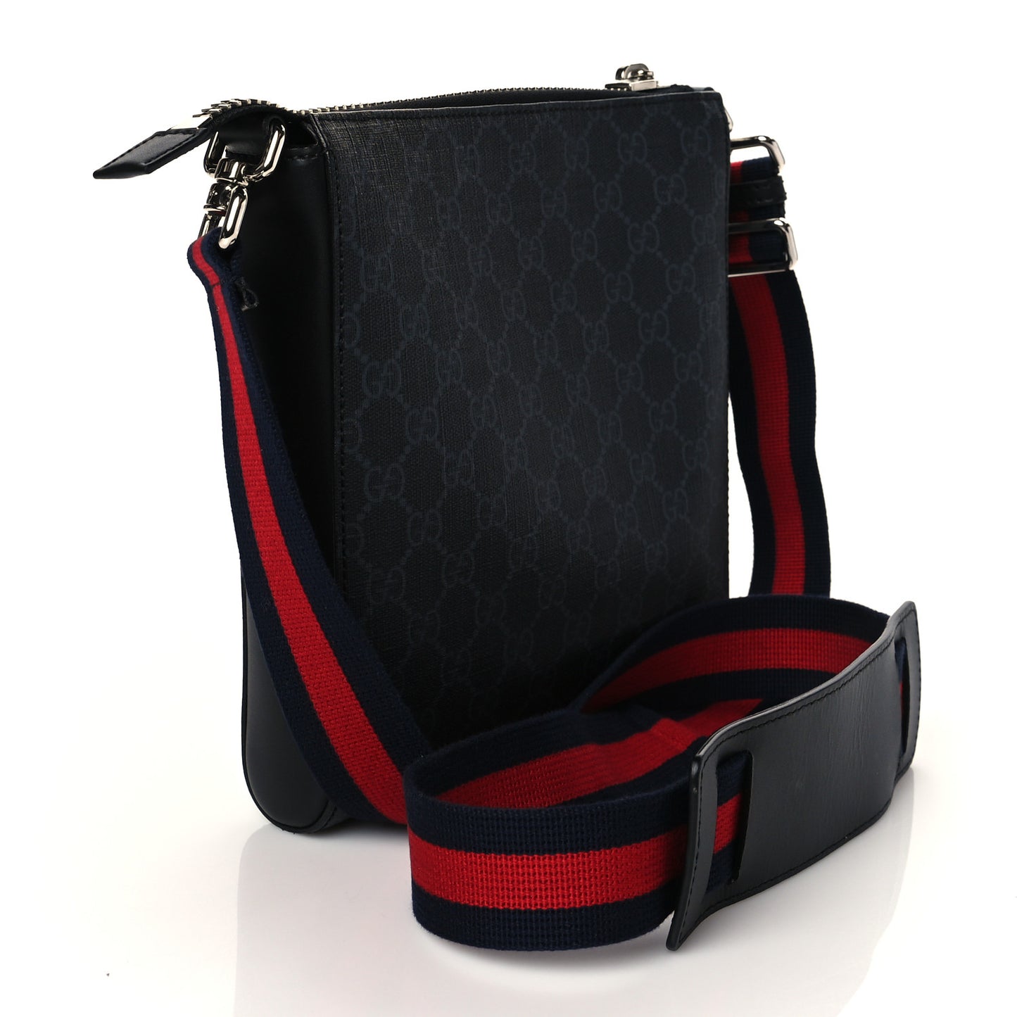 GG Supreme Monogram Web Small Flat Messenger Bag Black Grey