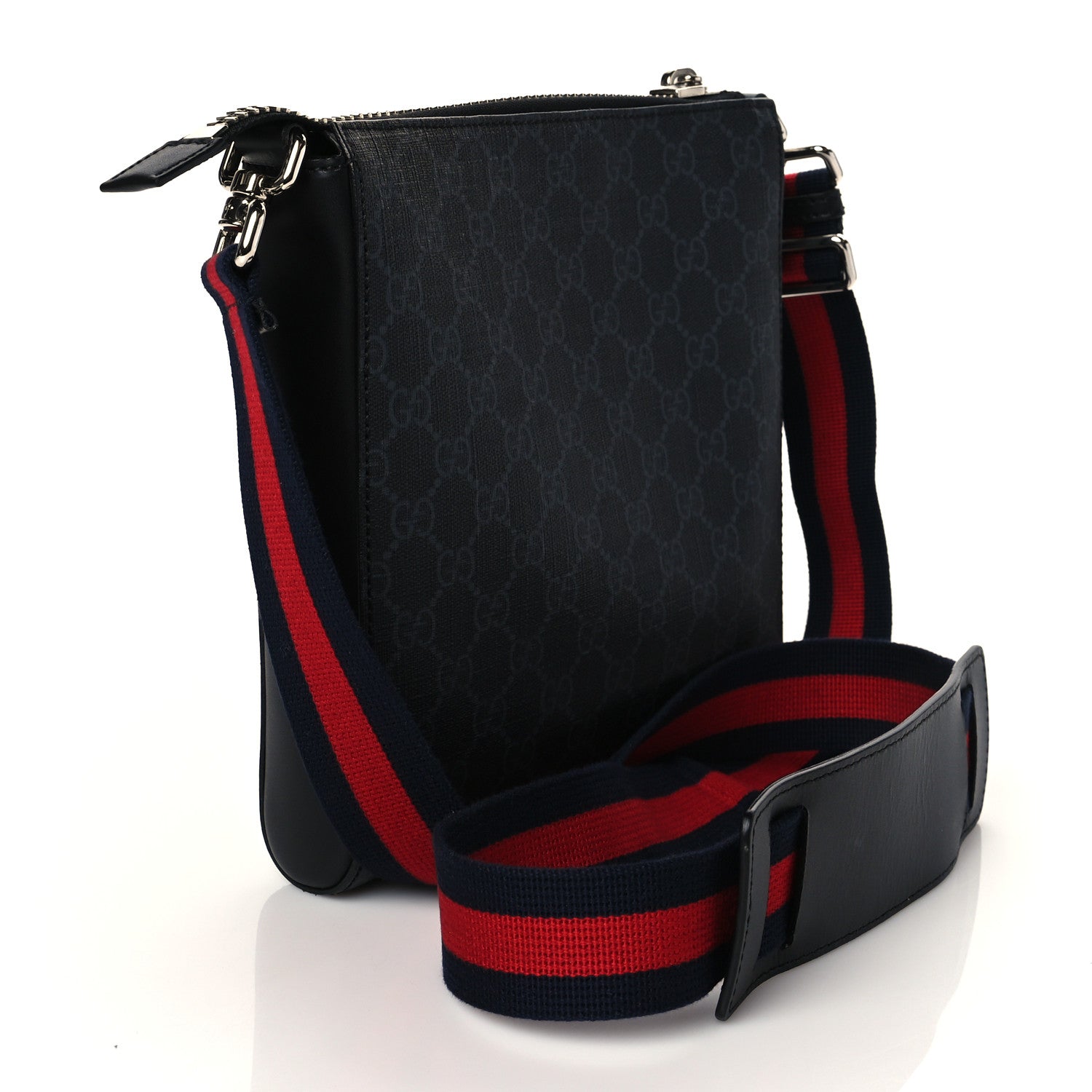 Gucci GG Supreme Monogram Web Small Flat Messenger Bag Black Grey 3 of 10