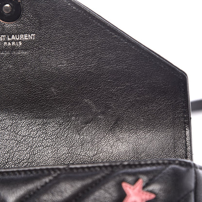 Saint Laurent Calfskin Matelasse Chevron Heart Patchwork Monogram College Chain Wallet Black 7 of 7