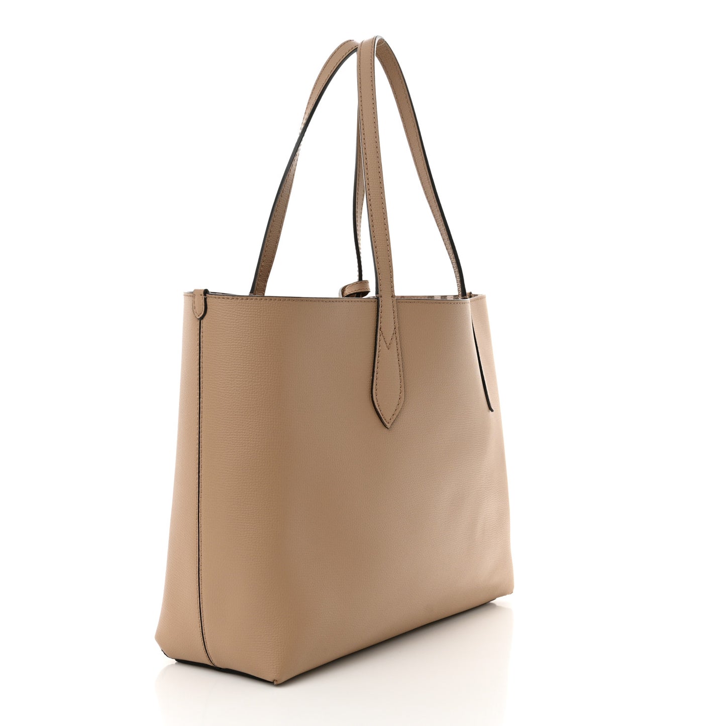 Grainy Calfskin Haymarket Check Medium Reversible Tote Camel