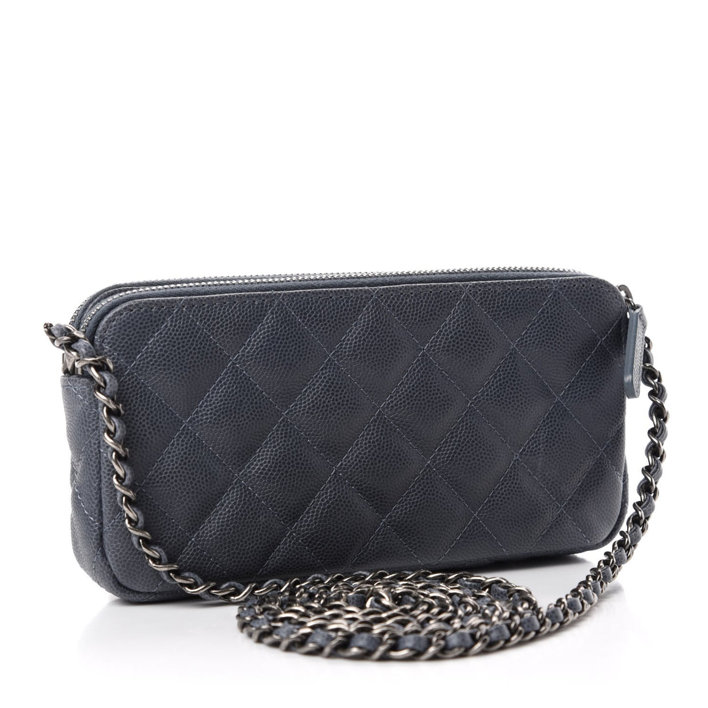 Caviar Quilted Small Clutch With Chain Grey