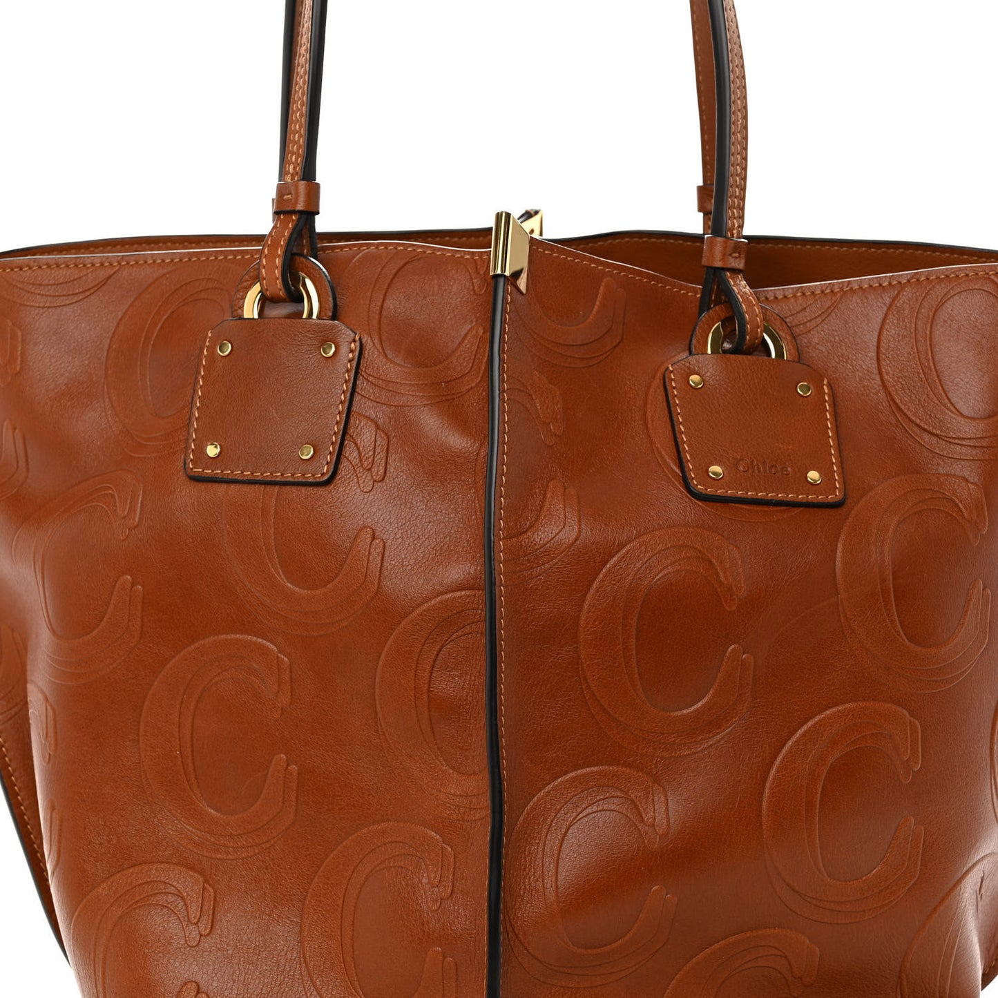 Smooth Calfskin C Embossed Medium Vick Tote Caramel