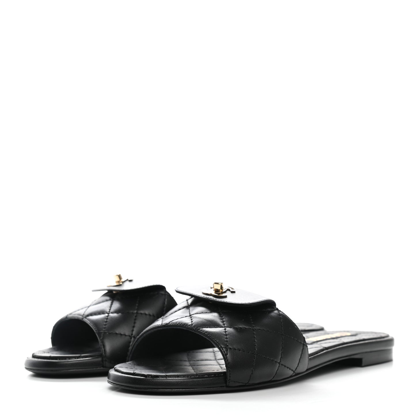 Lambskin Quilted CC Turnlock Sandals 37.5 Black