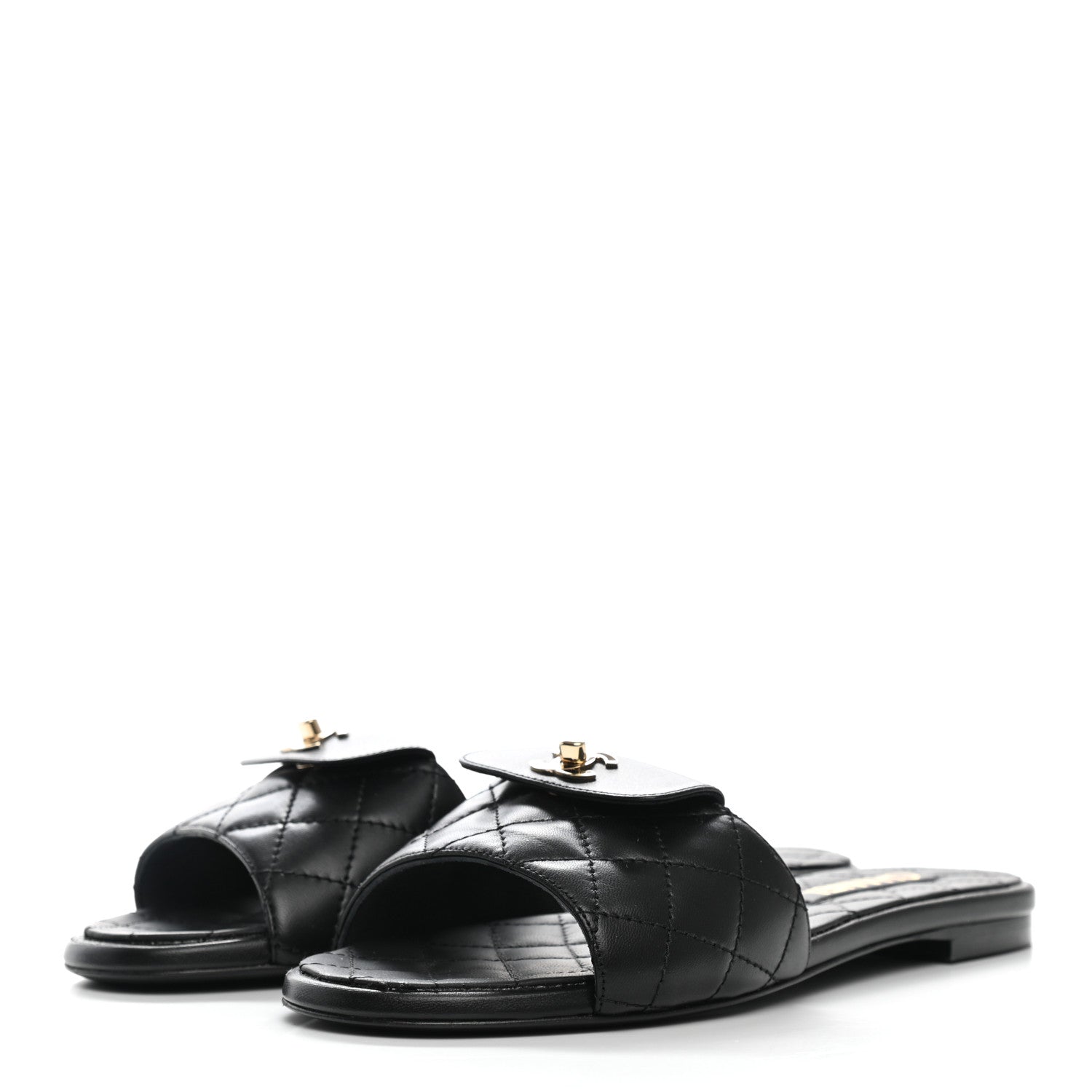 Chanel Lambskin Quilted CC Turnlock Sandals 37.5 Black 5 of 18