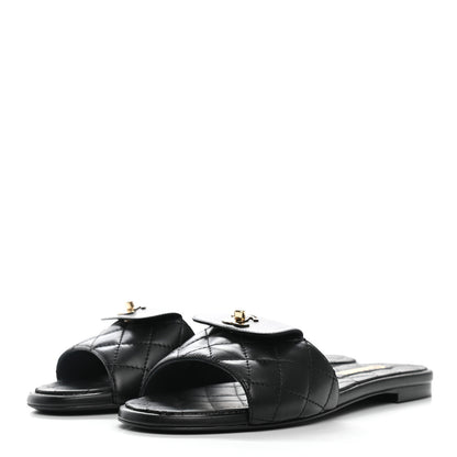 Chanel Lambskin Quilted CC Turnlock Sandals 37.5 Black 5 of 18