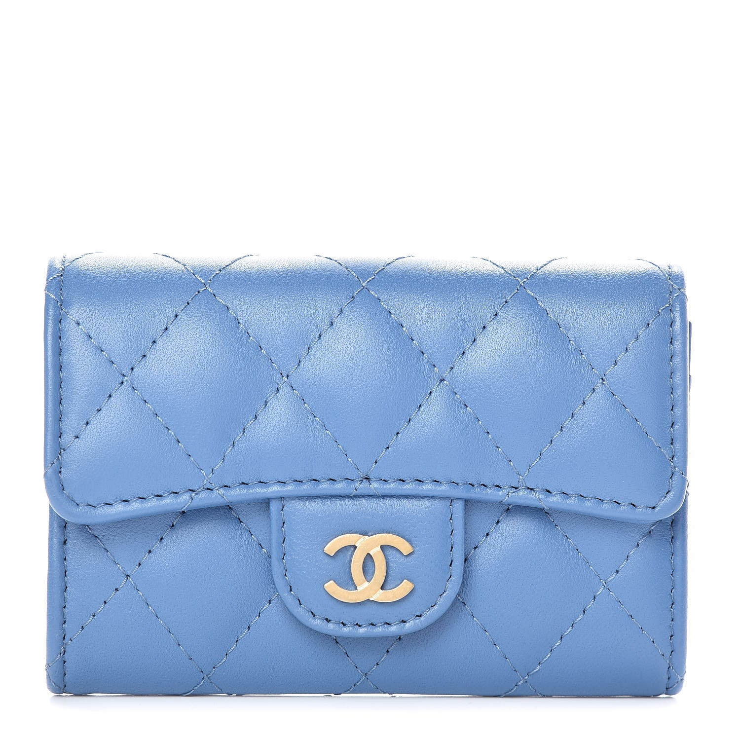 Chanel Lambskin Quilted Card Holder Wallet Blue 1 of 11