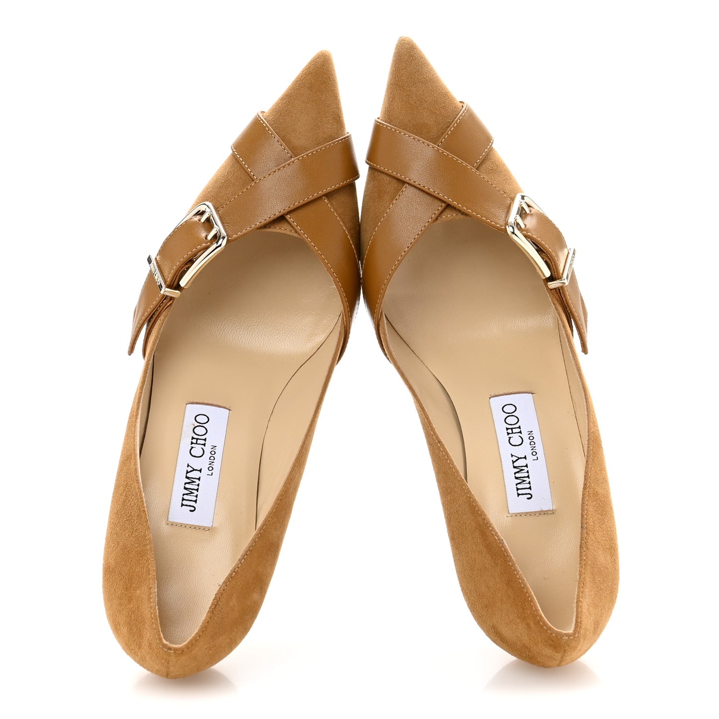 Suede Shiny Calfskin Alix 85 Buckle Pumps 37.5 Camel