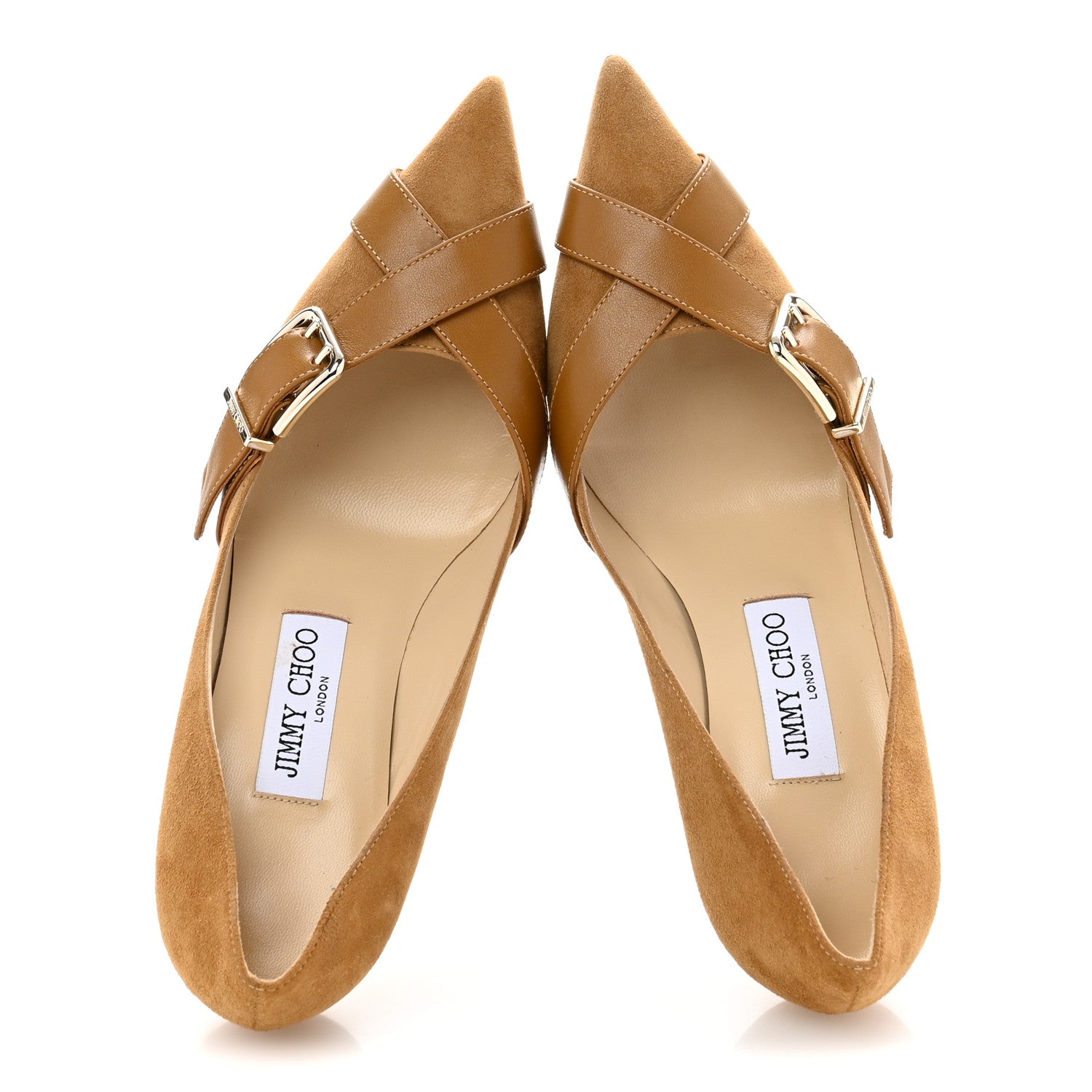 Jimmy Choo Suede Shiny Calfskin Alix 85 Buckle Pumps 37.5 Camel 2 of 10