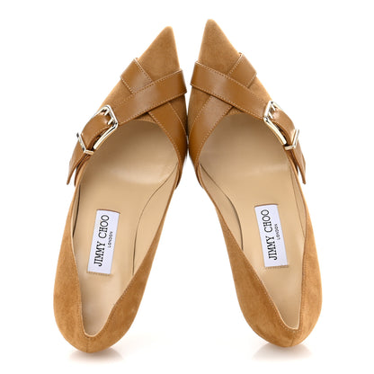 Jimmy Choo Suede Shiny Calfskin Alix 85 Buckle Pumps 37.5 Camel 2 of 10