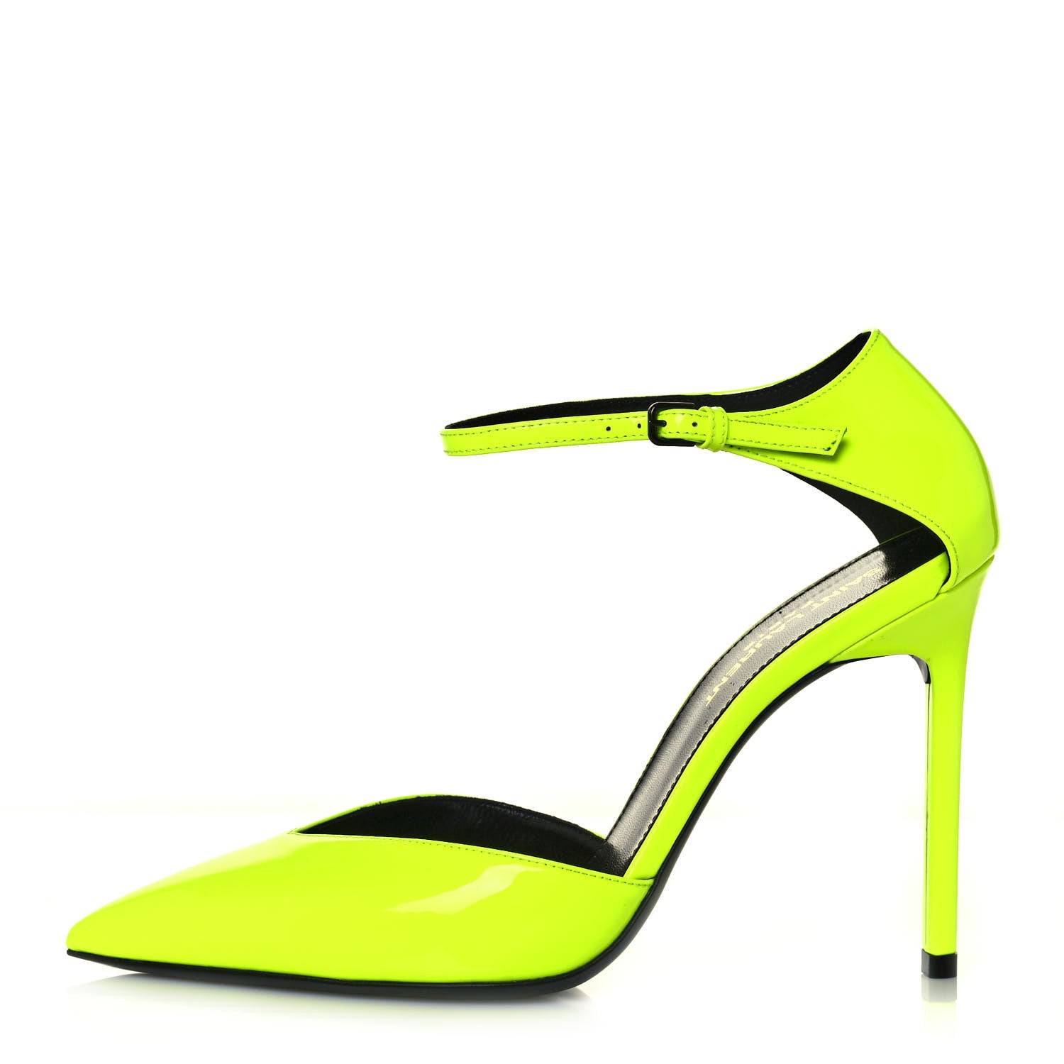 Saint Laurent Patent Anja 85 Ankle Strap Pointed Pumps 37.5 Fluo Yellow 1 of 9