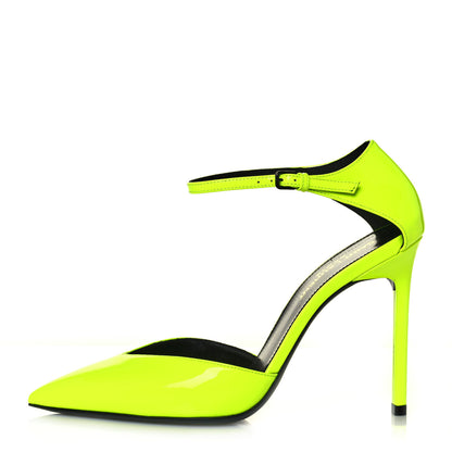 Saint Laurent Patent Anja 85 Ankle Strap Pointed Pumps 37.5 Fluo Yellow 1 of 9