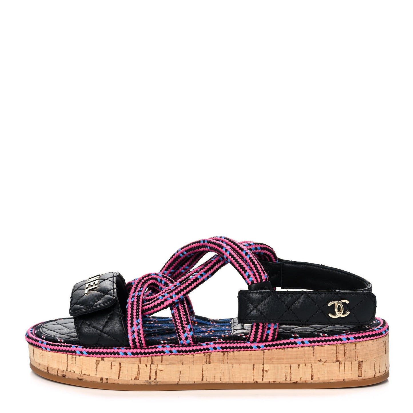 Cord Lambskin Quilted Logo Sandals 35 Pink Black