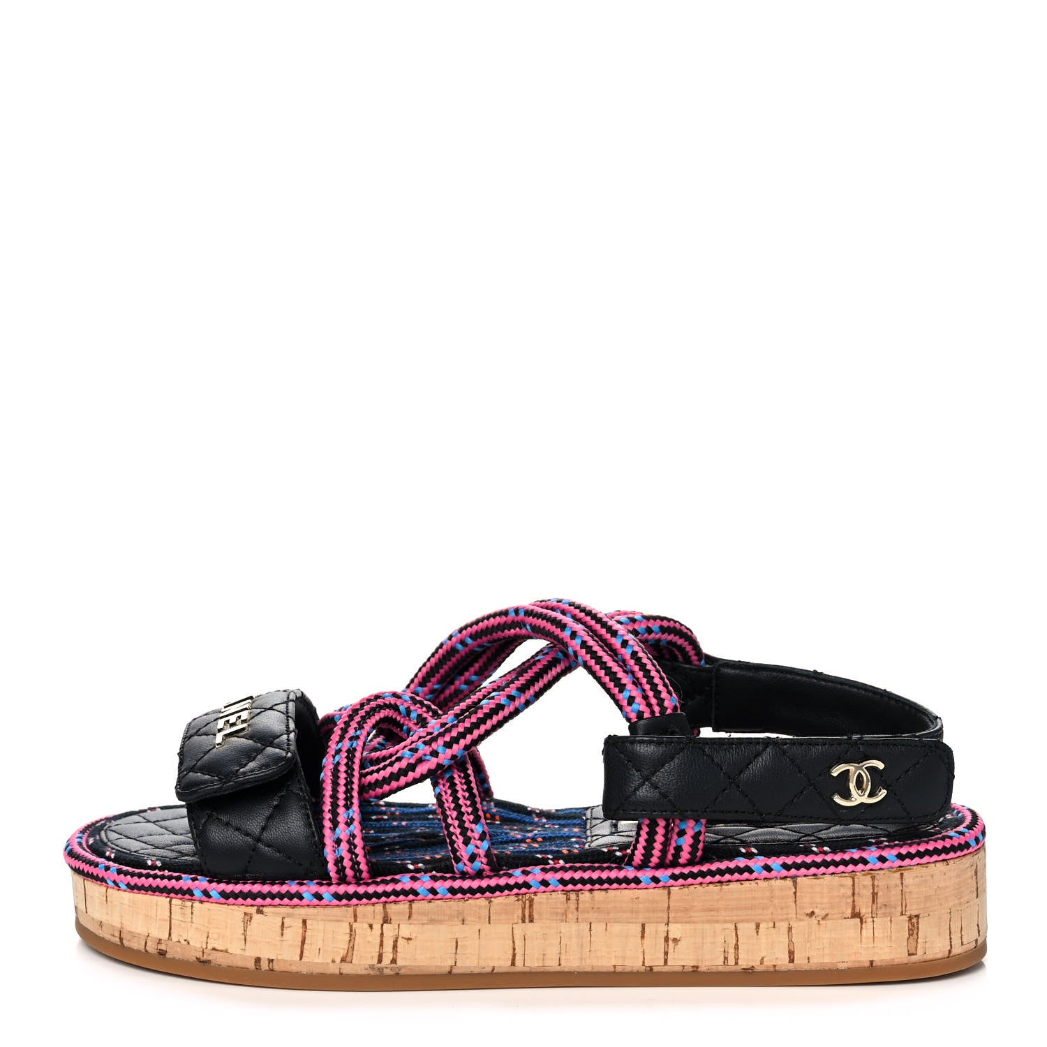 Chanel Cord Lambskin Quilted Logo Sandals 35 Pink Black 1 of 10