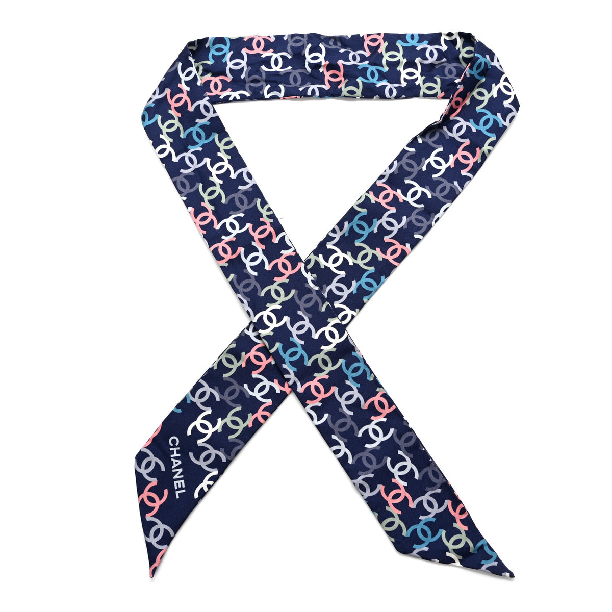 Chanel Silk CC Slim Bandeau Scarf Navy Multicolor 1 of 3