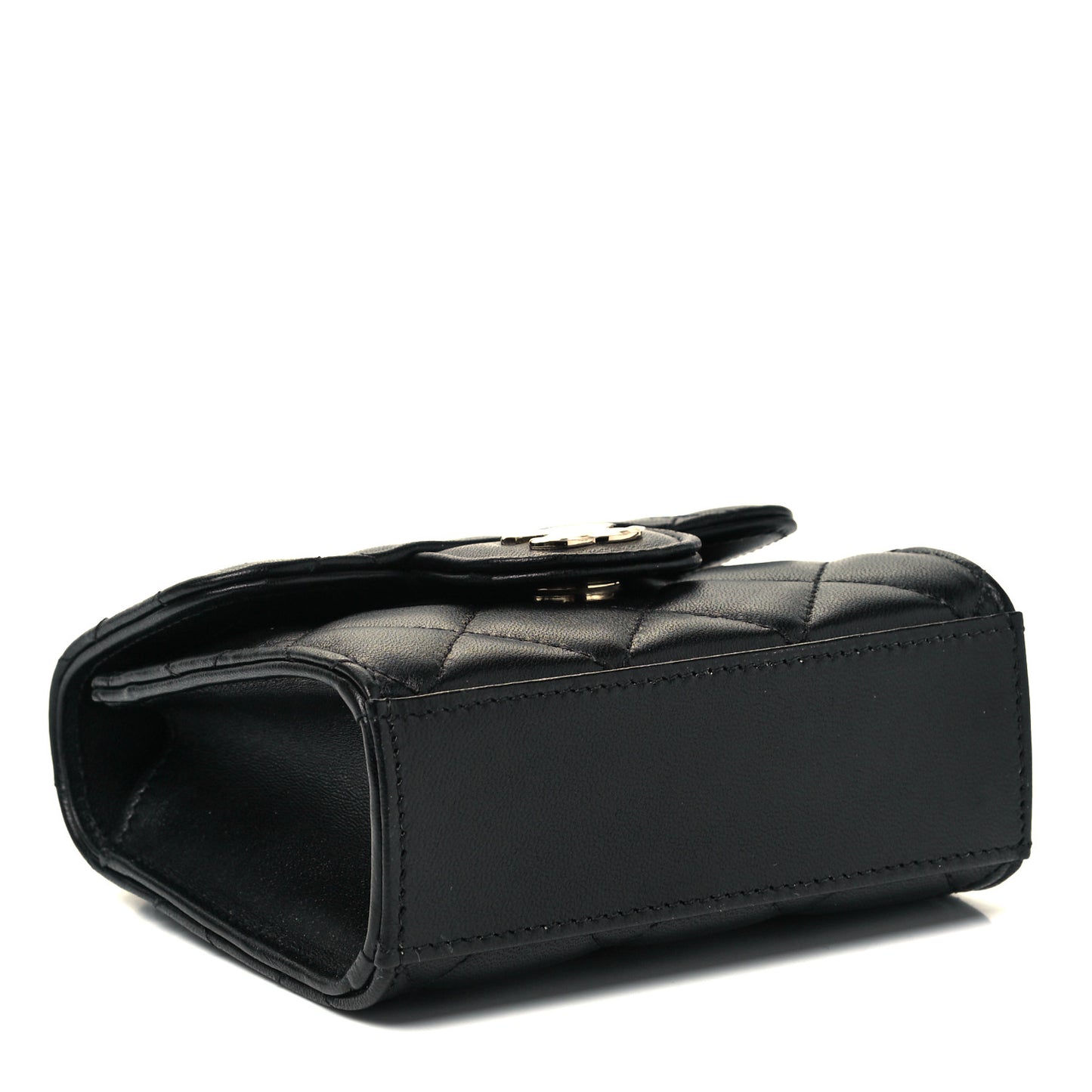 Lambskin Quilted Top Handle Flap Clutch With Chain Black