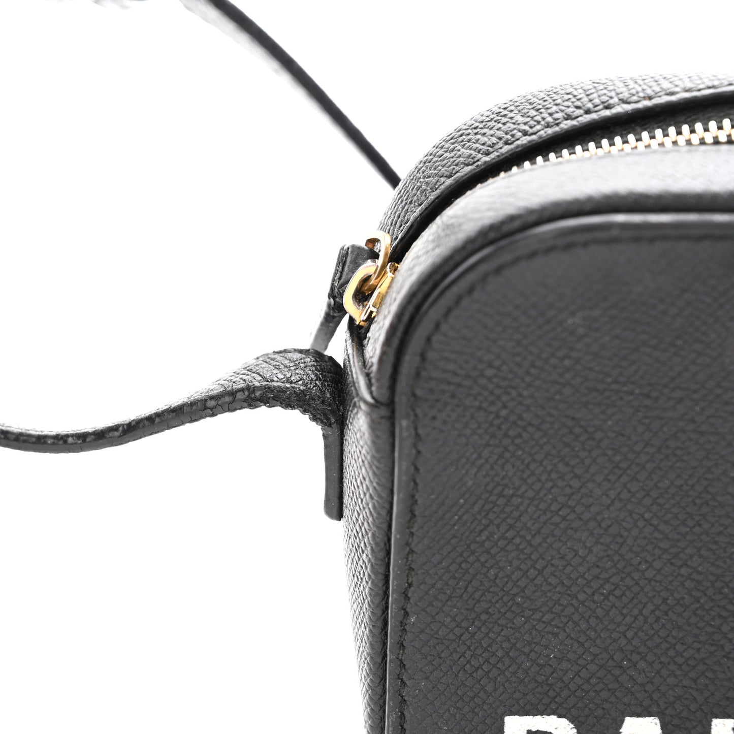 Signature Grained Calfskin Logo XS Ville Camera Bag Black White